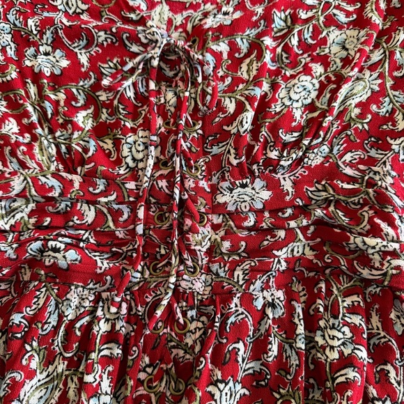 Anthropologie EUC Feather Bone Floral Lace-Up Peplum Blouse Red Size 4 - Picture 13 of 16